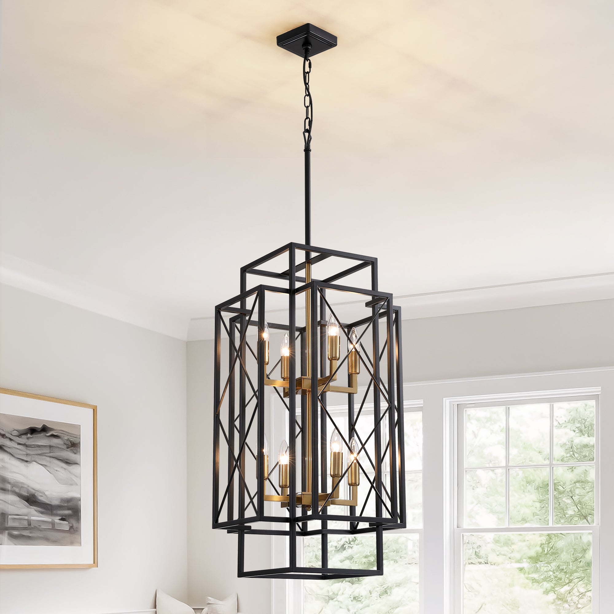 8 - Light Dimmable Lantern Square / Rectangle Chandelier For Dining Room Living Room