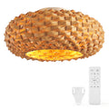 20" Boho Bamboo Ceiling Fan with Light, Woven Shade Flush Mount Fan with Remote, Quiet DC Motor for Small Rooms