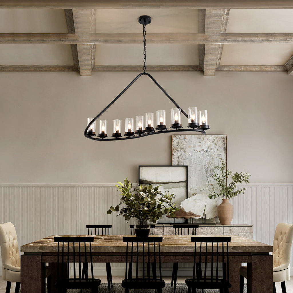10-light Dimmable Modern Linear Chandelier Kitchen Island Pendant with Clear Glass Shades