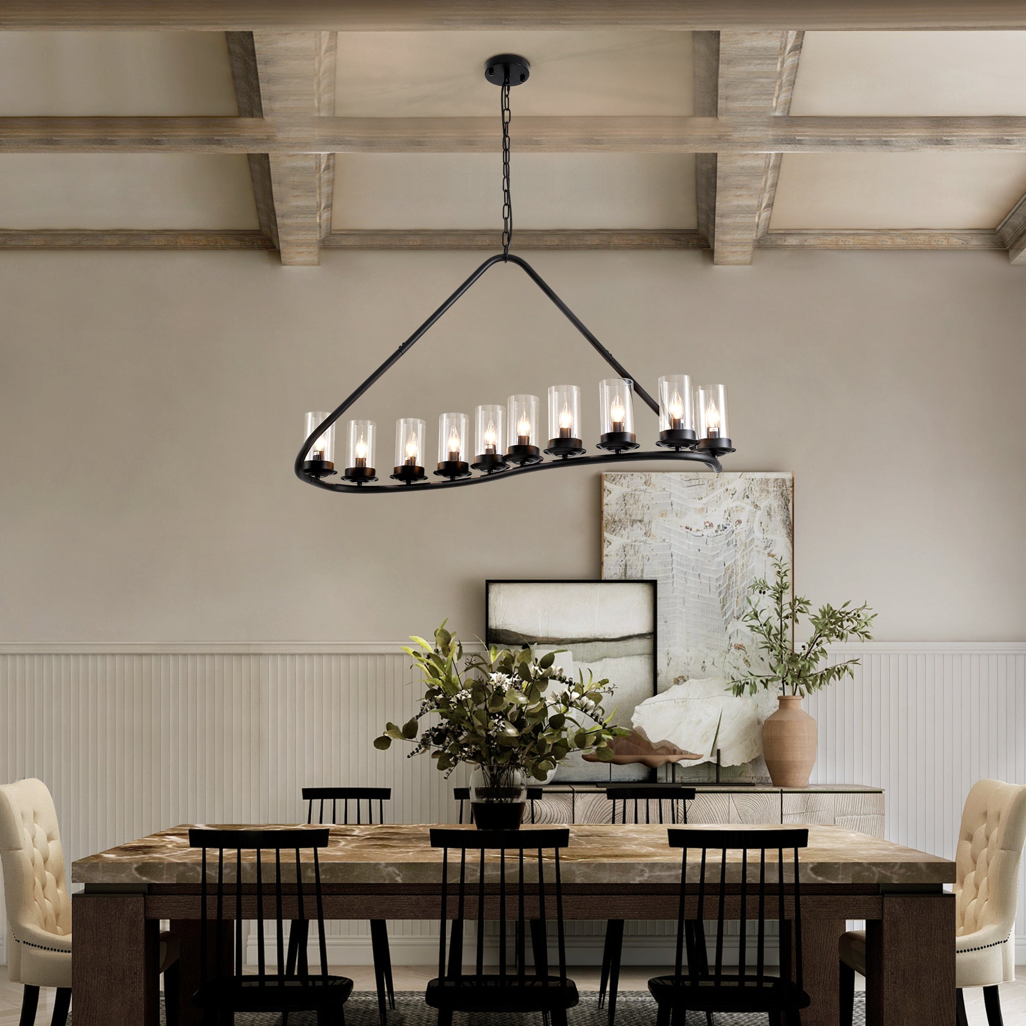 10-light Dimmable Modern Linear Chandelier Kitchen Island Pendant with Clear Glass Shades