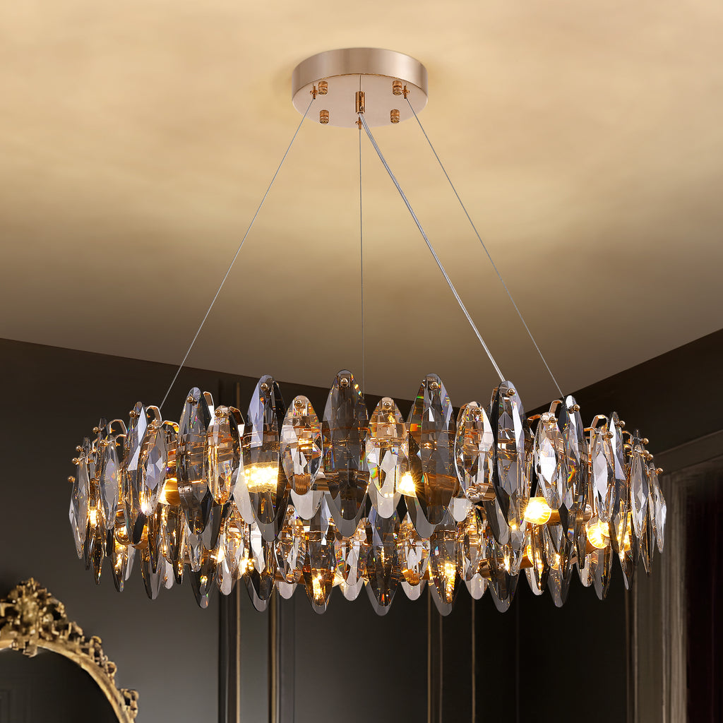 12-Light Dimmable Drum Crystal Chandelier