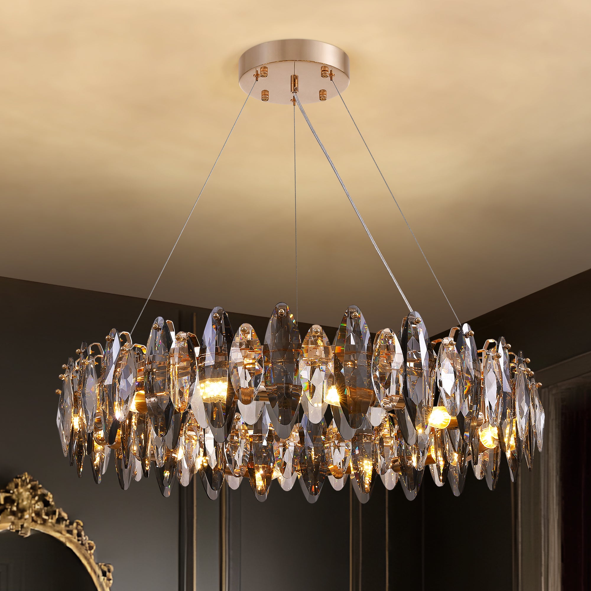 12-Light Dimmable Drum Crystal Chandelier