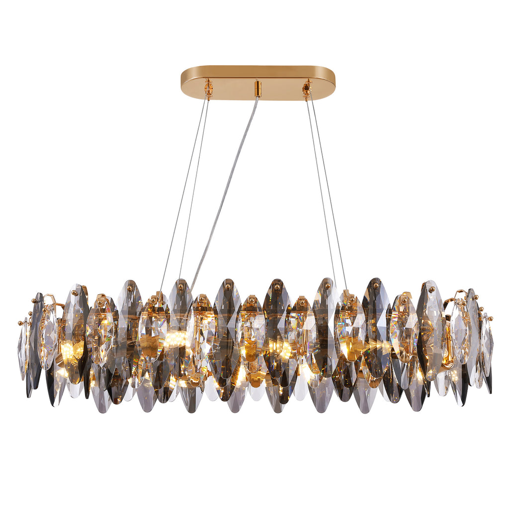 10-light Gold Rectangle Crystal Chandelier For Dining Room
