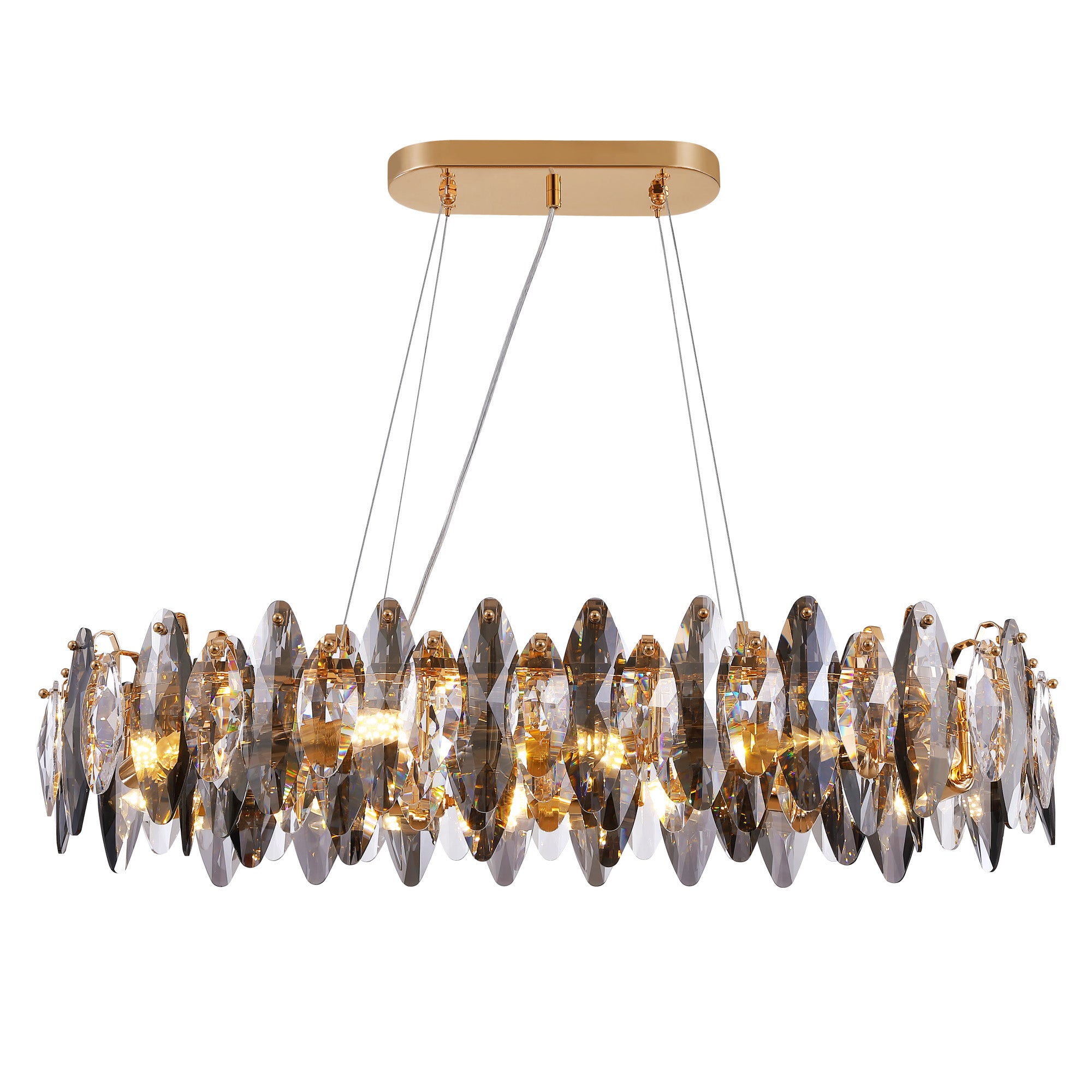 10-light Gold Rectangle Crystal Chandelier For Dining Room