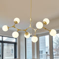 8-Light Dimmable Modern Sputnik Linear Chandelier with Glass Globe Shades