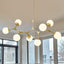 8-Light Dimmable Modern Sputnik Linear Chandelier with Glass Globe Shades