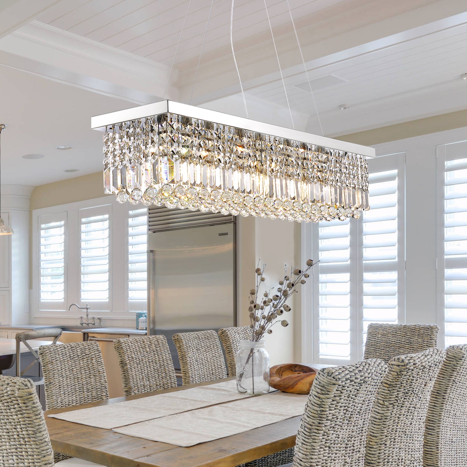 8 - Light Dimmable Square / Rectangle Crystal Chandelier Modern Luxury Ceiling Light