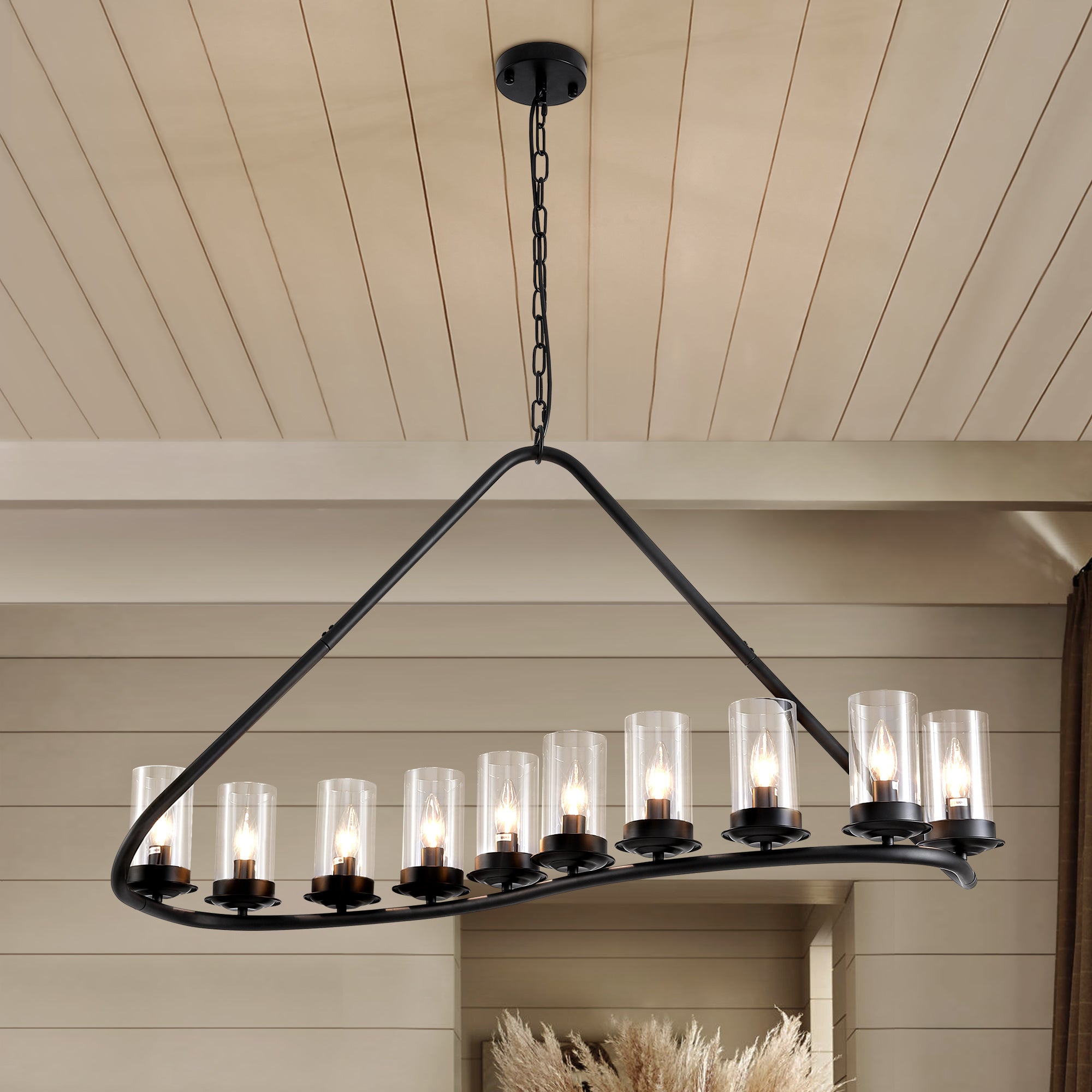 10-light Dimmable Modern Linear Chandelier Kitchen Island Pendant with Clear Glass Shades