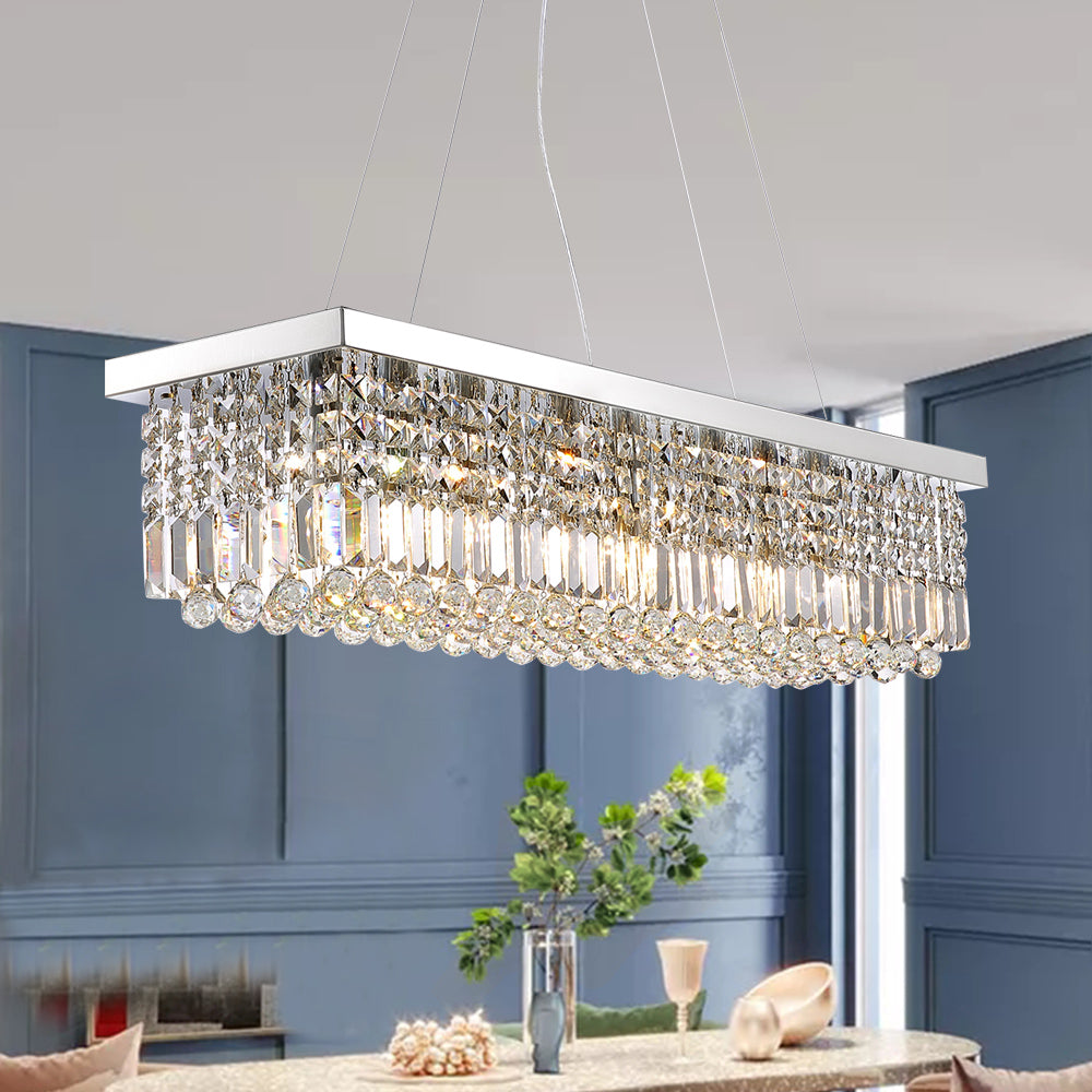 8 - Light Dimmable Square / Rectangle Crystal Chandelier Modern Luxury Ceiling Light