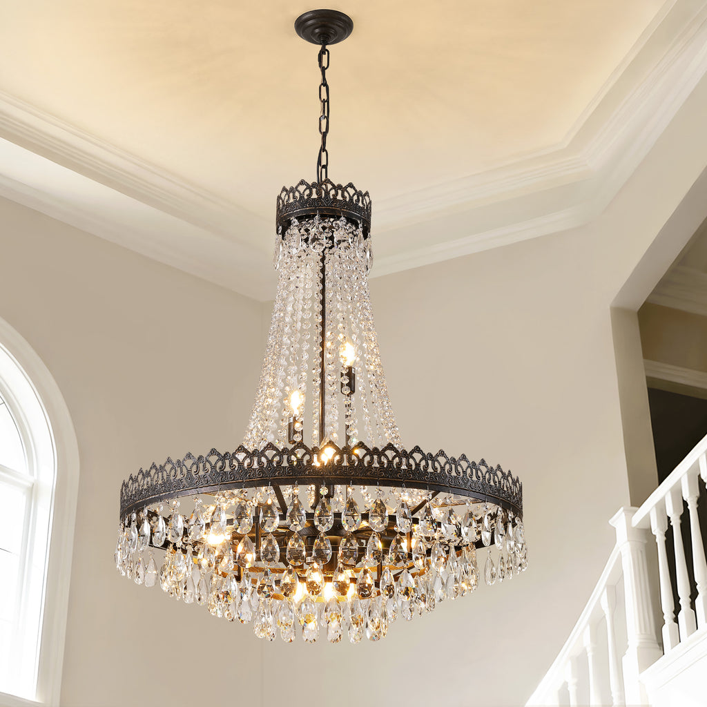 16-light Dimmable Empire Crystal Chandelier With Antique Bronze Accents