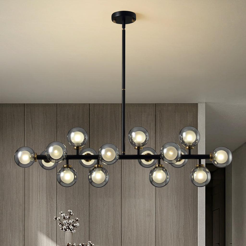 40 in. 16-Light Modern Black Dimmable Bubble Glass Sputnik Glass Globe Chandelier for Dining Room and Living Room
