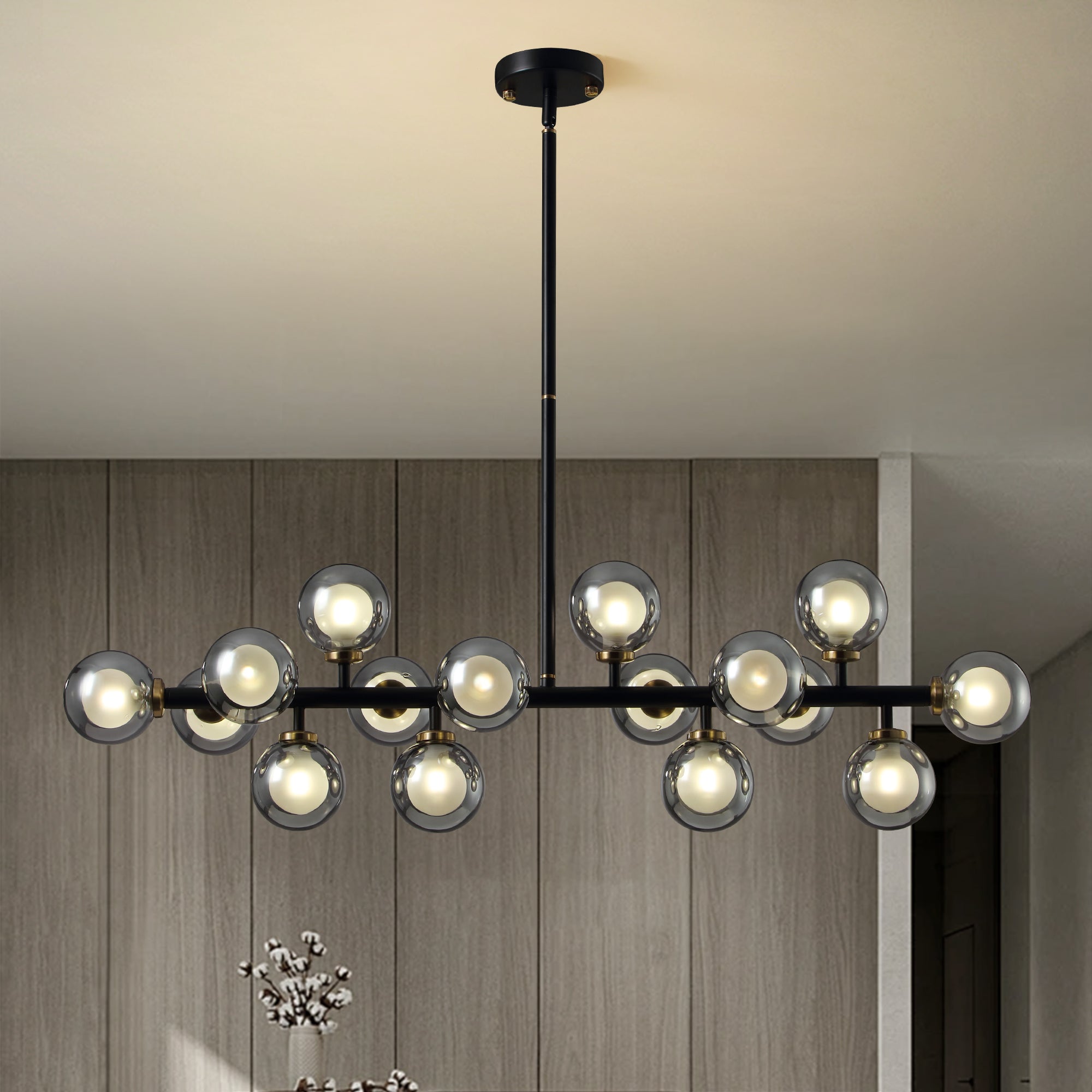 40 in. 16-Light Modern Black Dimmable Bubble Glass Sputnik Glass Globe Chandelier for Dining Room and Living Room