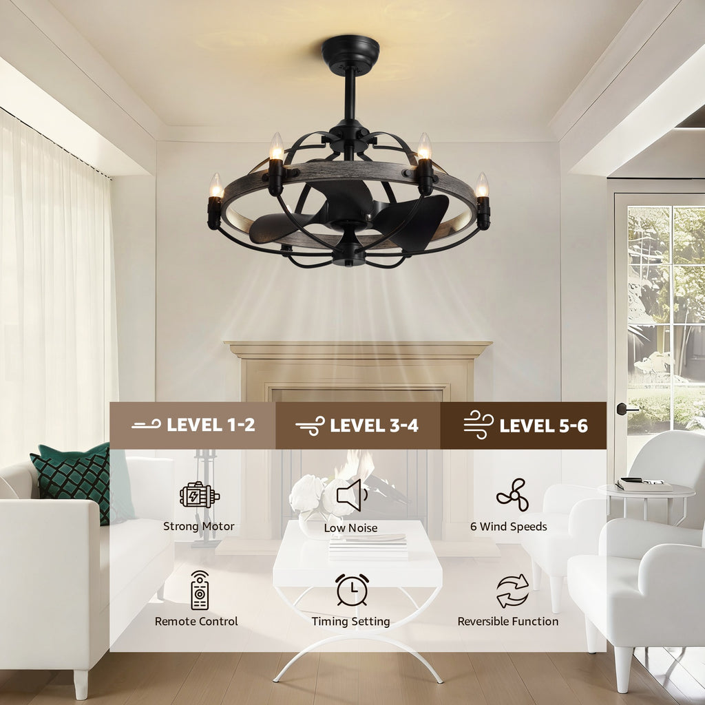 27 in. Indoor Bronwn and Black Farmhouse Ceiling Fan with Light and Remote for Bedroom Dining Room