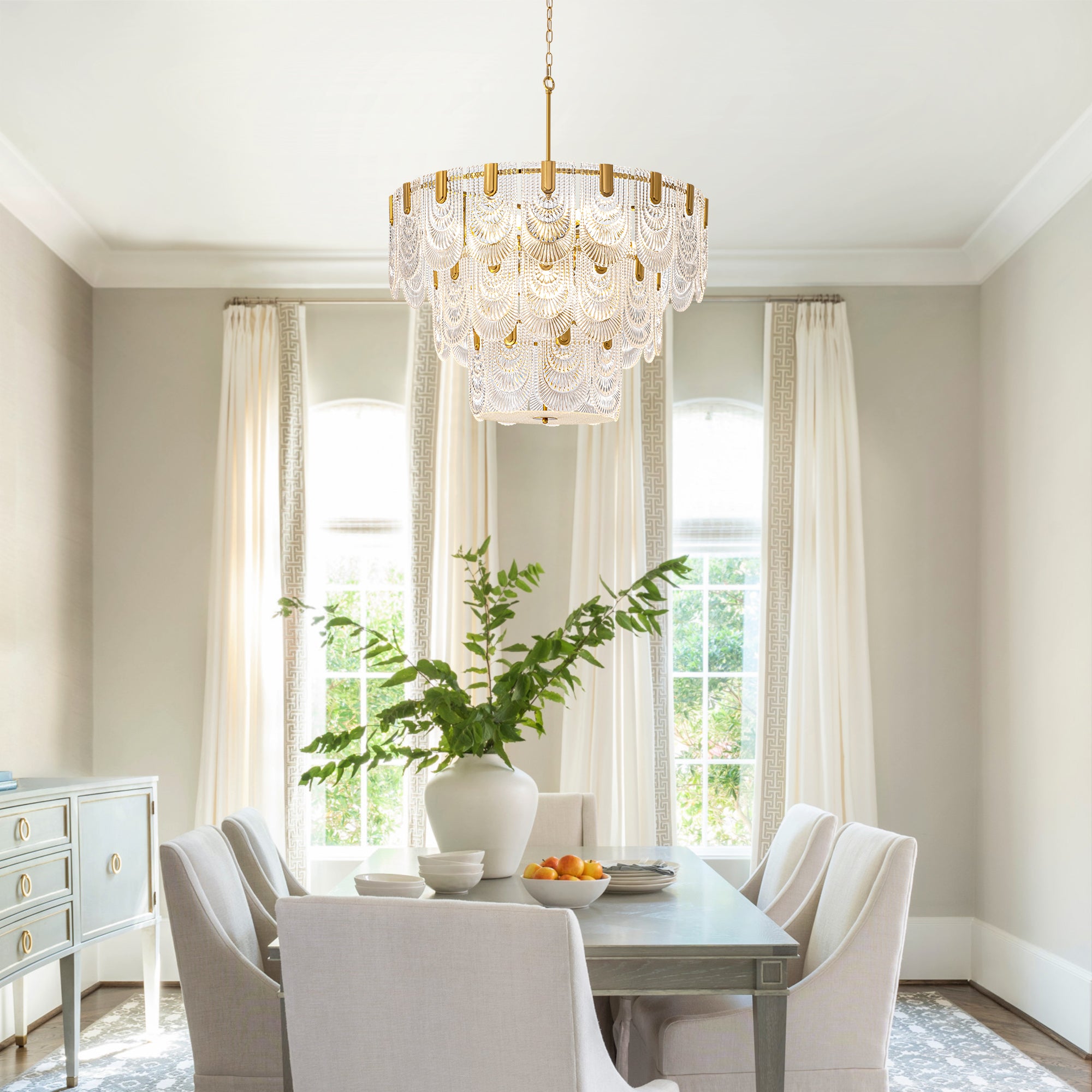 32 in. Modern 12-Light Electroplated Gold 3-Layer Glass Chandelier Chandelier for Dining Room and Living Room