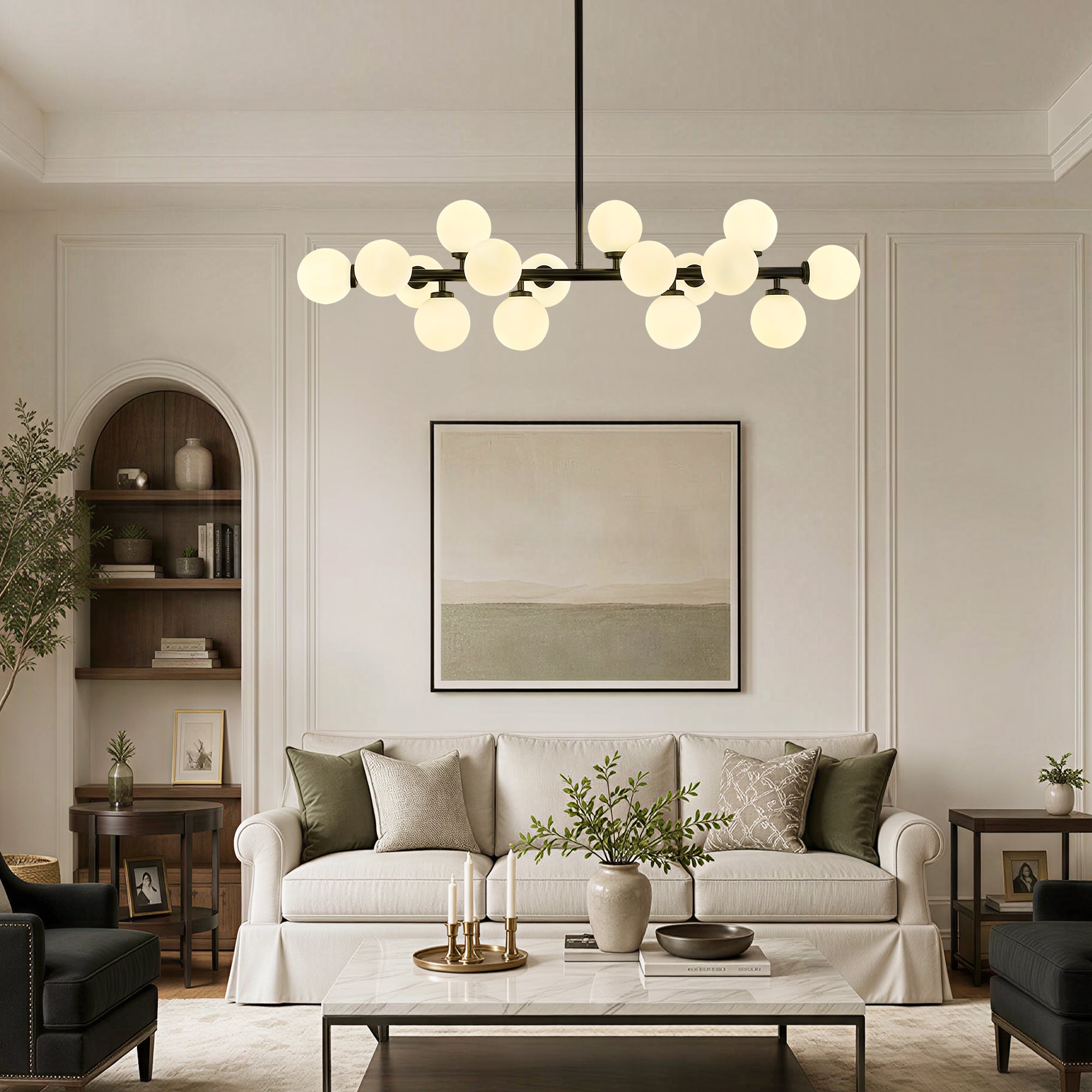 40 in. 16-Light Milky Black Glass Globe Chandelier for Dining Room and Living Room