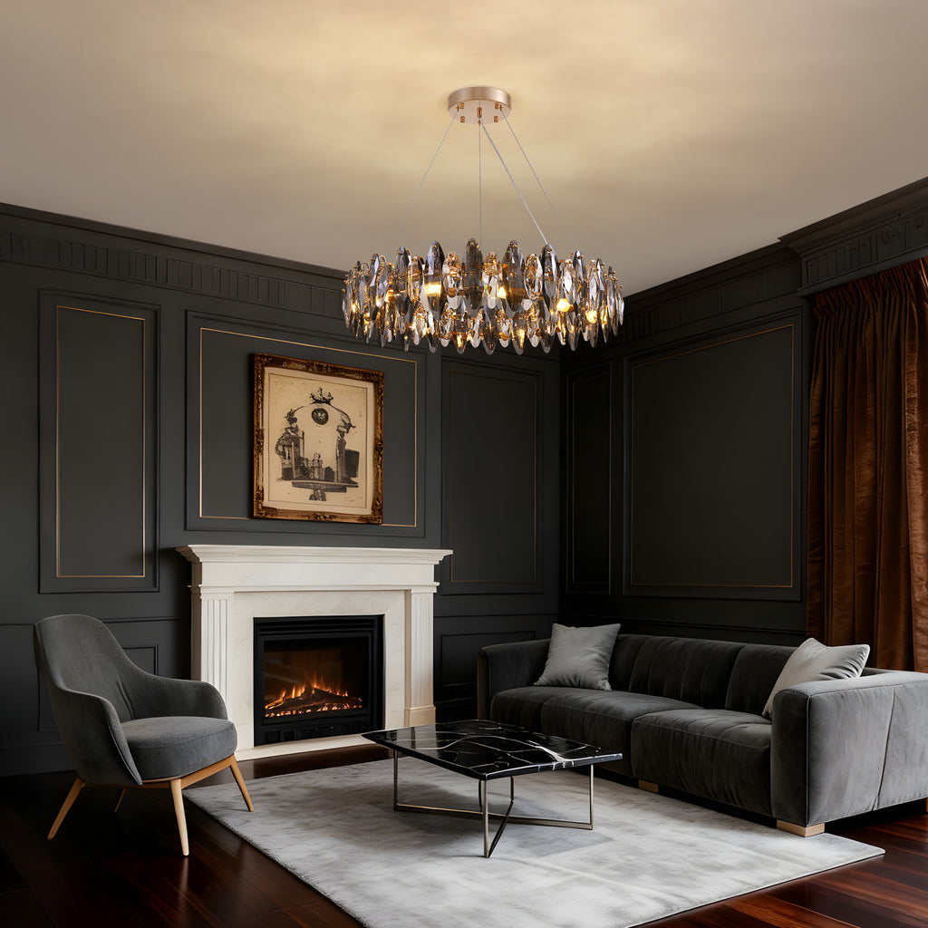12-Light Dimmable Drum Crystal Chandelier