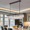 8 Light Crystal Tiered Rectangle Linear Matte Black Chandelier for Kitchen Island with No Bulbs Included