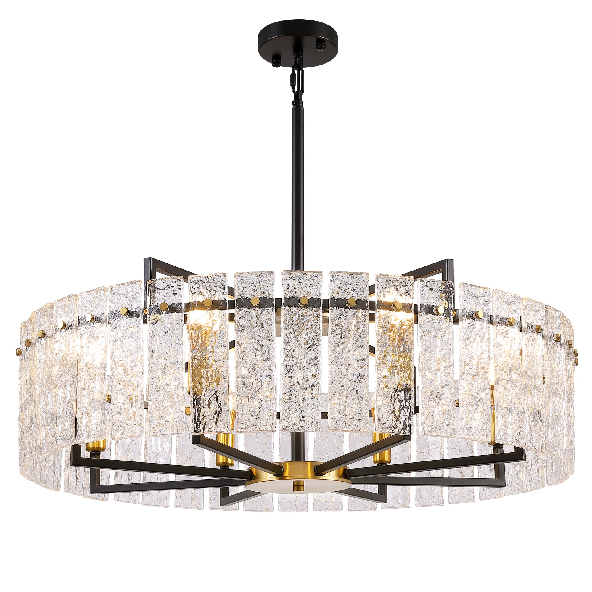 8 - Light Dimmable  Drum Chandelier with Textured Glass, Modern Lighting for Kitchen Island or Dining Room
