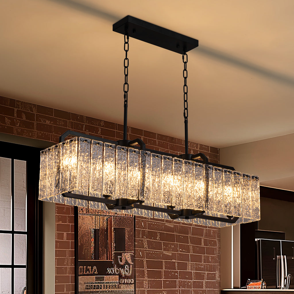 40 in. Modern Dimmable 6-Light Rectangle Black Crystal Chandelier for Dinning Room