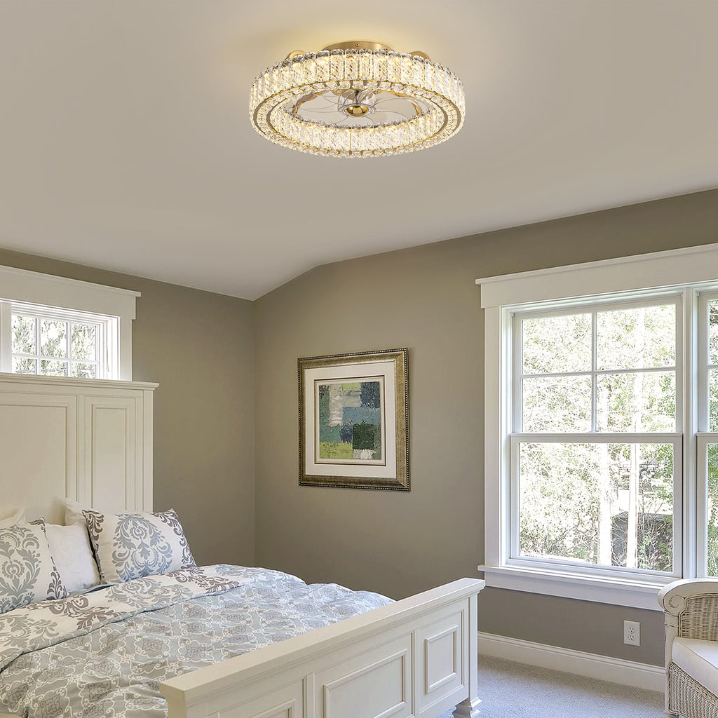 20 in. Indoor Golden Crystal Low Profile Ceiling Fan with Bright White Integrated LED and Remote Included