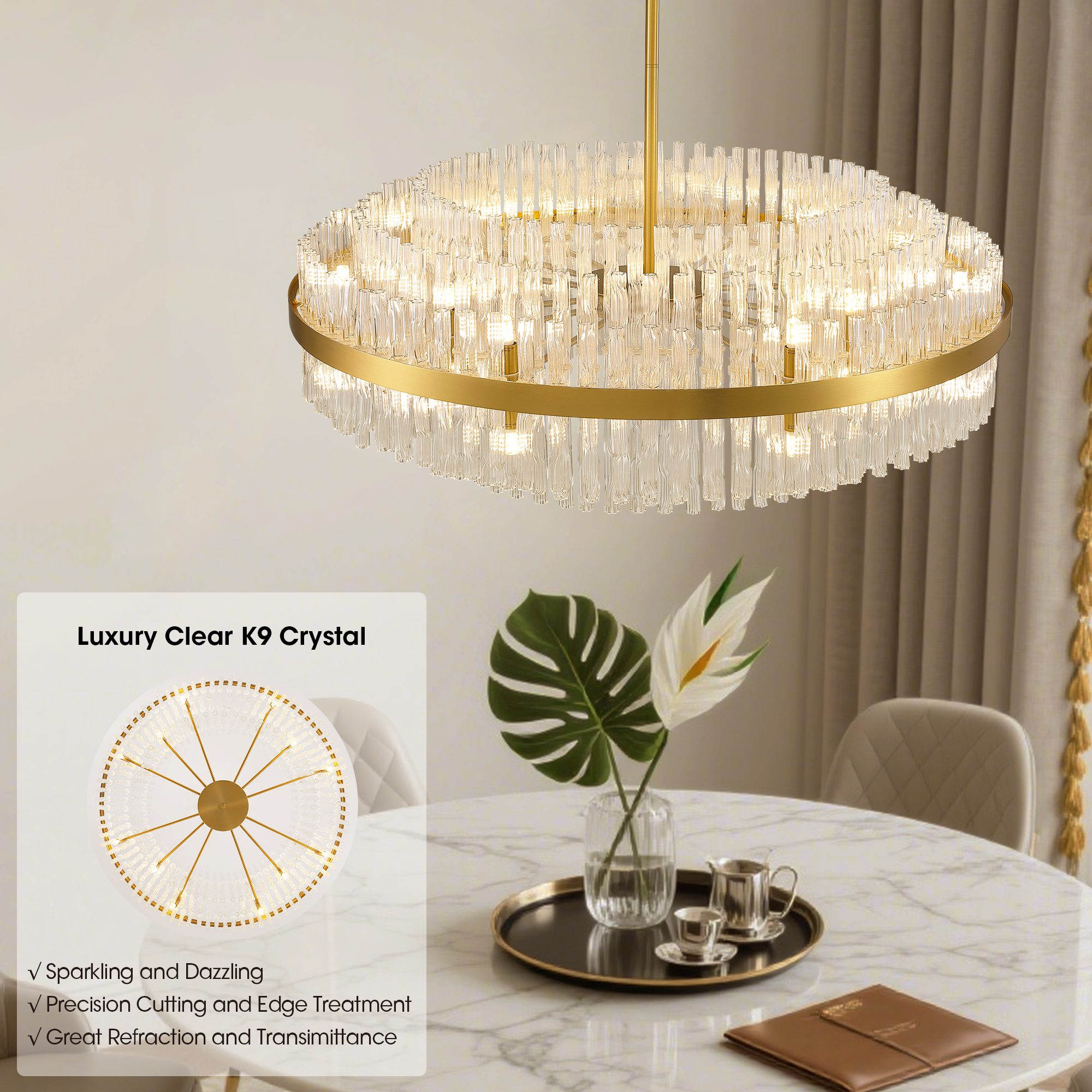 24-light Dimmable Modern Tiered K9 Crytsal Chandelier