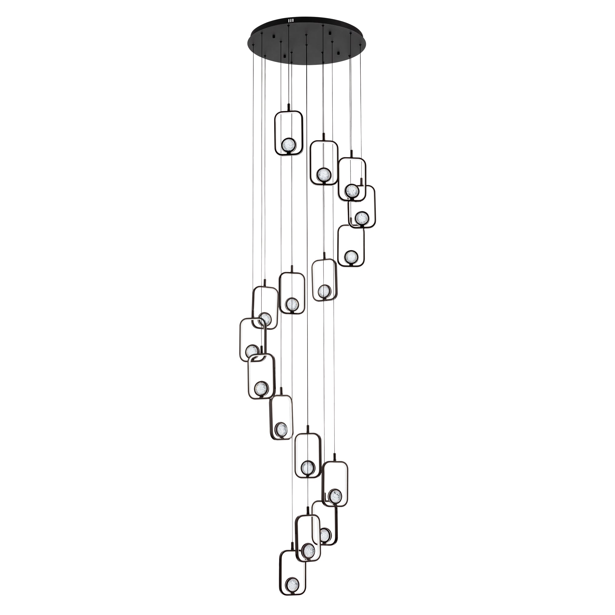 16-Light Black Cylinder Chandelier with Crystal Balls, Dimmable LED Lights & Remote Control for High Ceilings