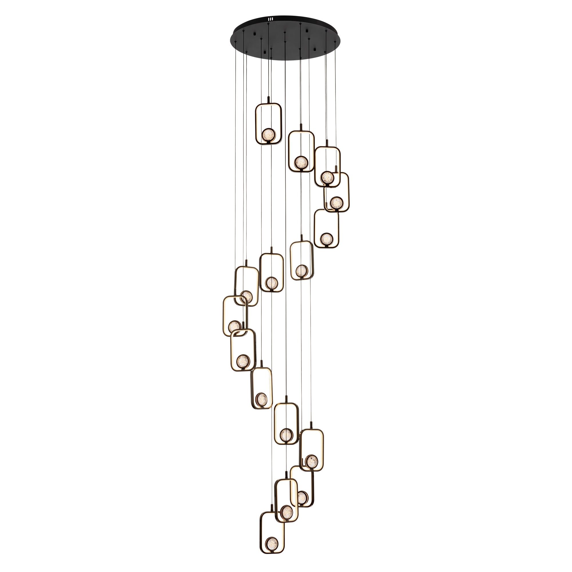 16-Light Black Cylinder Chandelier with Crystal Balls, Dimmable LED Lights & Remote Control for High Ceilings
