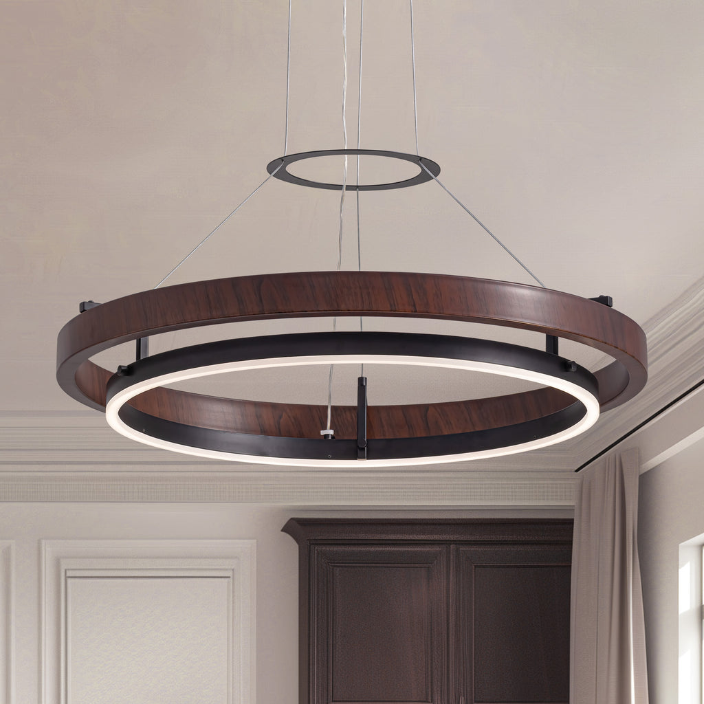 Dimmable 1-Light LED Chandelier with Remote Control, Industrial Rustic Modern Lighting