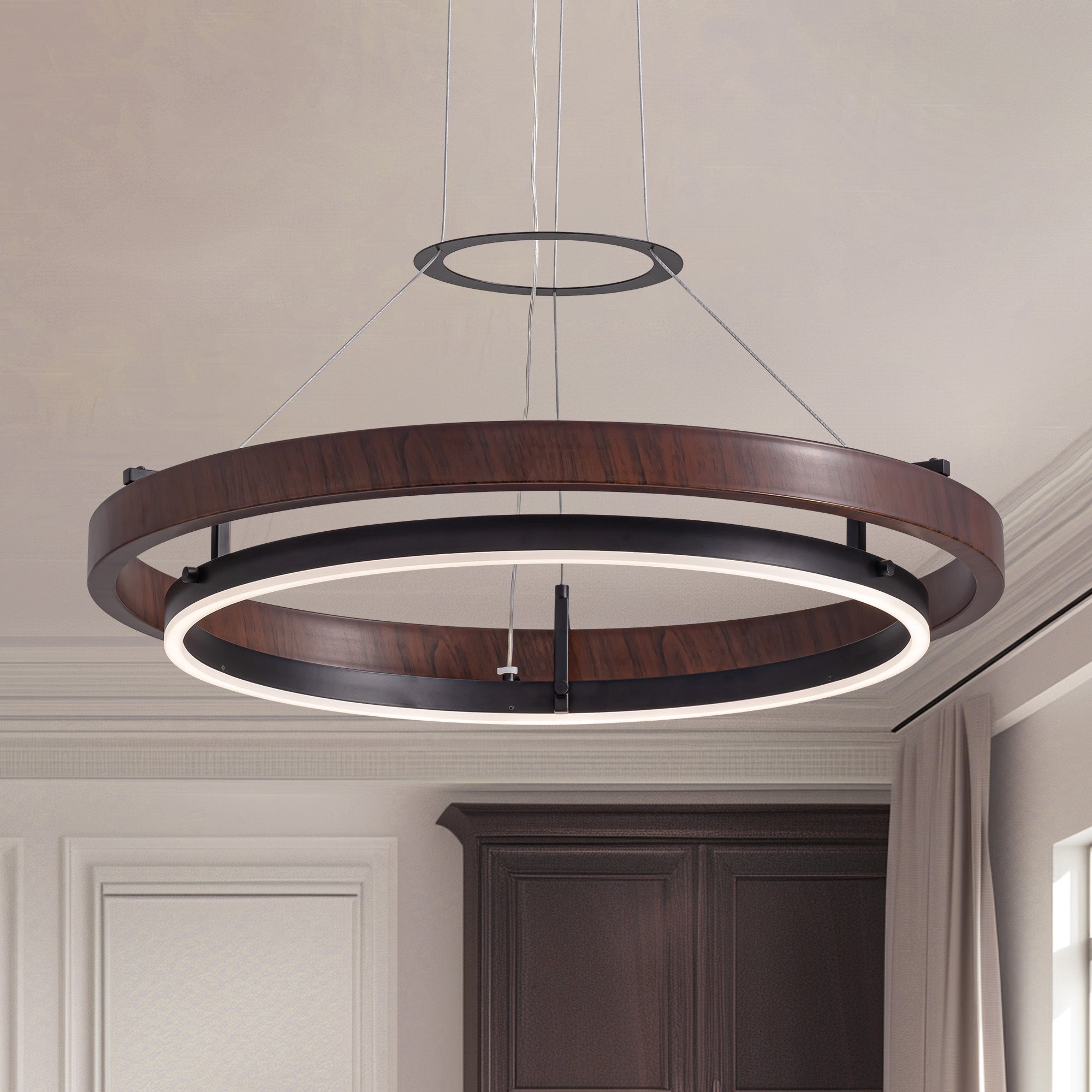Dimmable 1-Light LED Chandelier with Remote Control, Industrial Rustic Modern Lighting