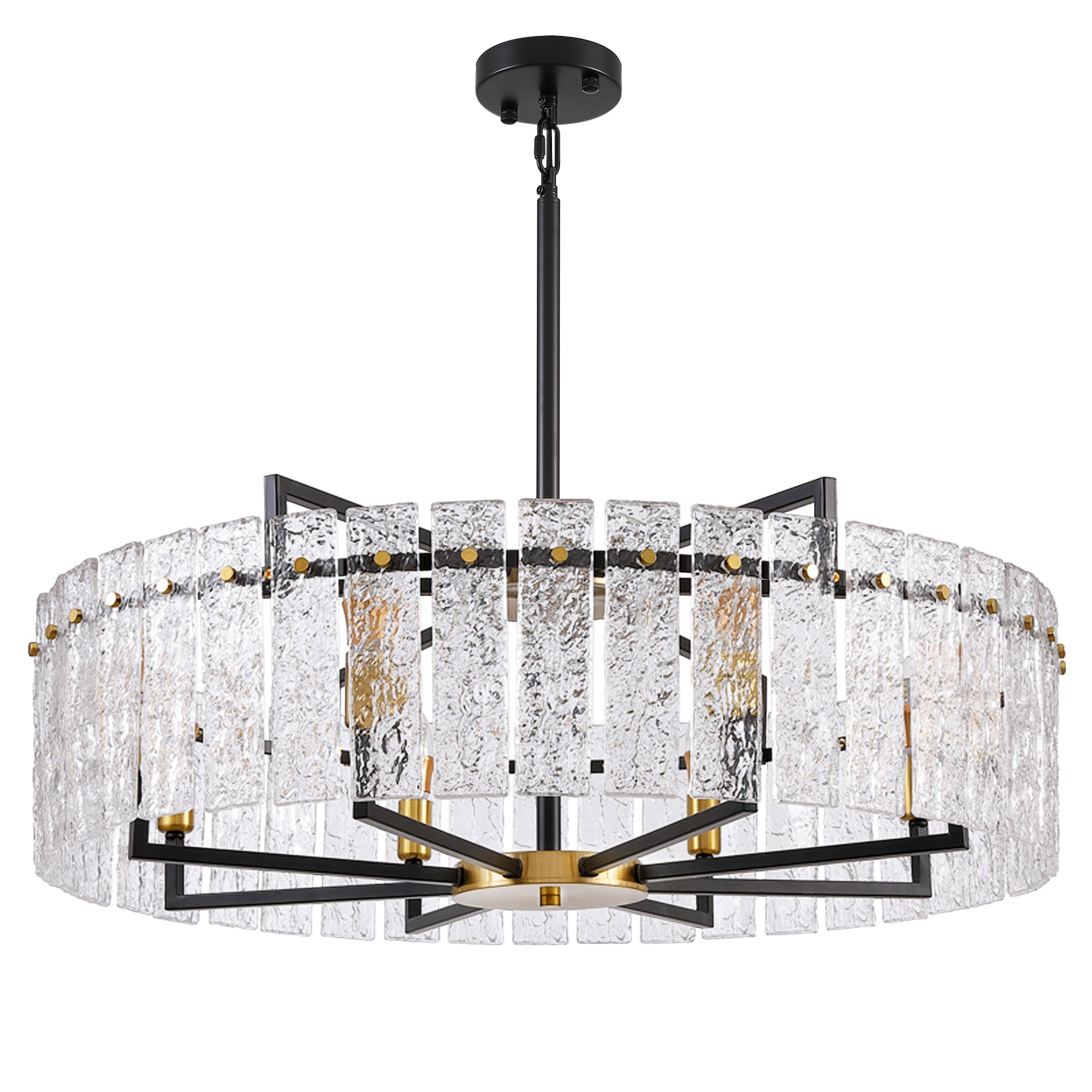 8 - Light Dimmable  Drum Chandelier with Textured Glass, Modern Lighting for Kitchen Island or Dining Room