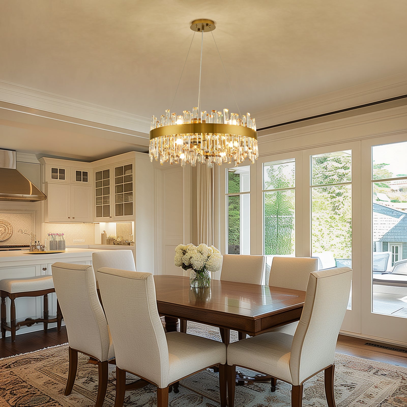 20 in. Modern 12-Light Brass Gold Crystal Chandelier for Light Dining Room or Kitchen