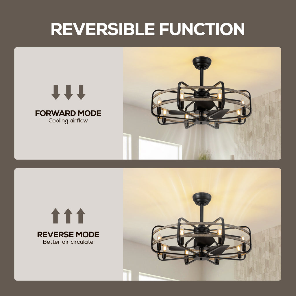 30 in. Indoor Farmhouse Black Downrod Mount Caged Ceiling Fan with Lights and Remote Wood Grain Industrial