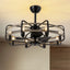 30" Indoor Farmhouse Black Downrod Mount Caged Ceiling Fan with Lights and Remote Wood Grain Industrial