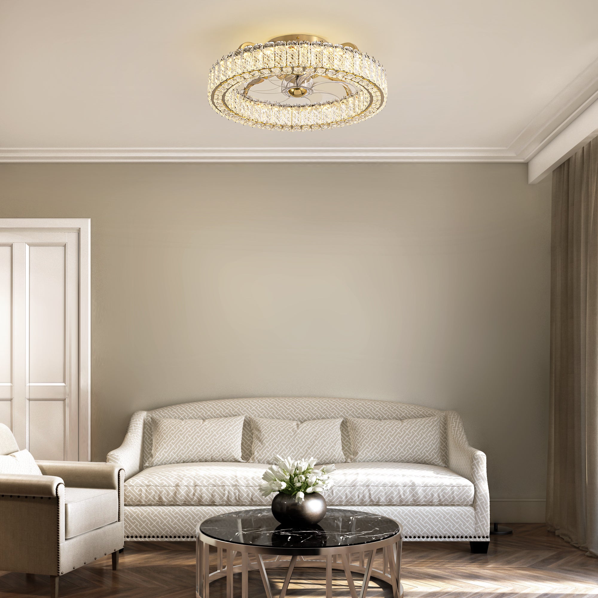20 in. Indoor Golden Crystal Low Profile Ceiling Fan with Bright White Integrated LED and Remote Included