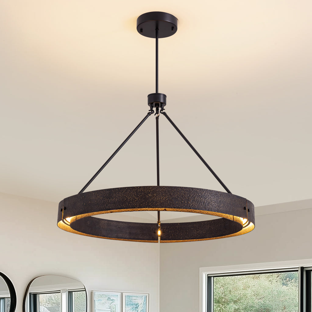 31.5" Rustic Round Chandelier With Integrated Led, Vintage Industrial Farmhouse Ceiling Light