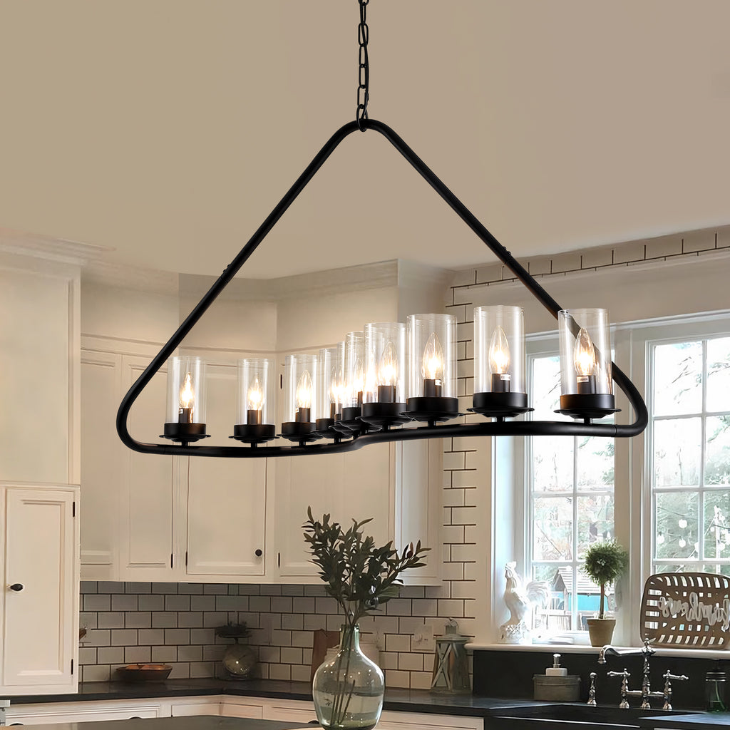 10-light Dimmable Modern Linear Chandelier Kitchen Island Pendant with Clear Glass Shades