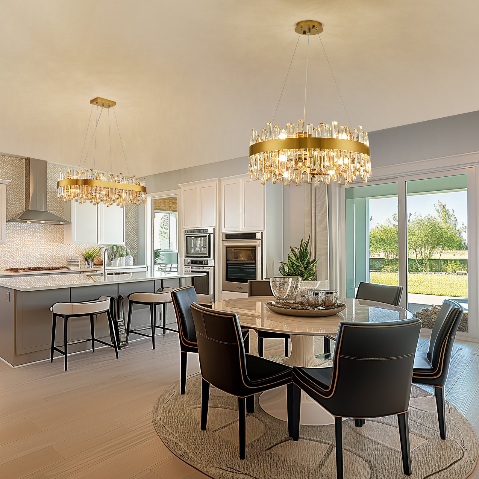 20 in. Modern 12-Light Brass Gold Crystal Chandelier for Light Dining Room or Kitchen