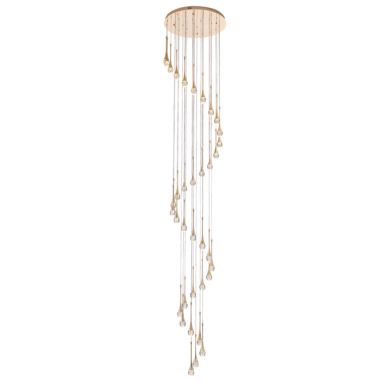 36-light Cylinder Foyer Chandelier With Raindrop Crystals and LED Light