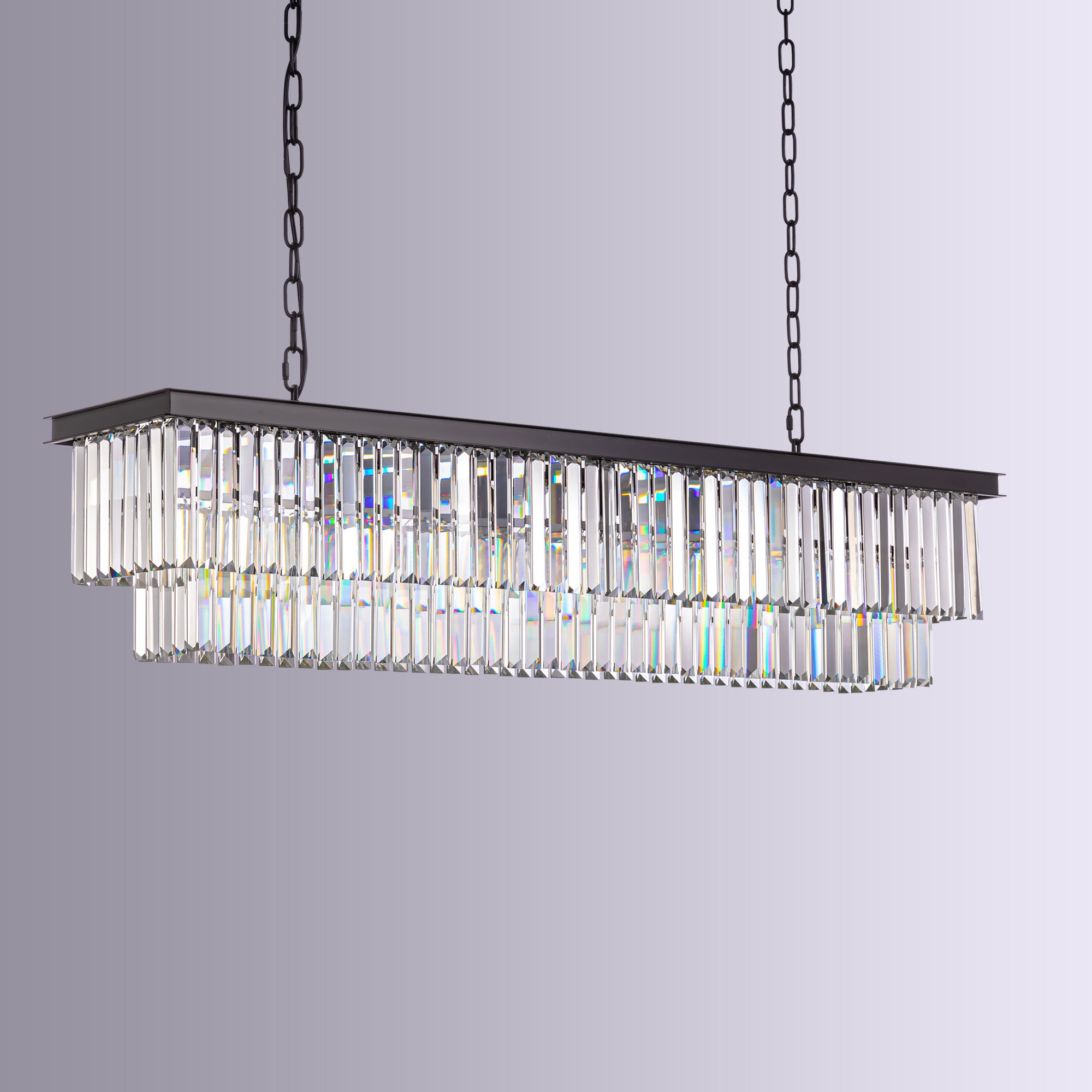 8 Light Crystal Tiered Rectangle Linear Matte Black Chandelier for Kitchen Island with No Bulbs Included