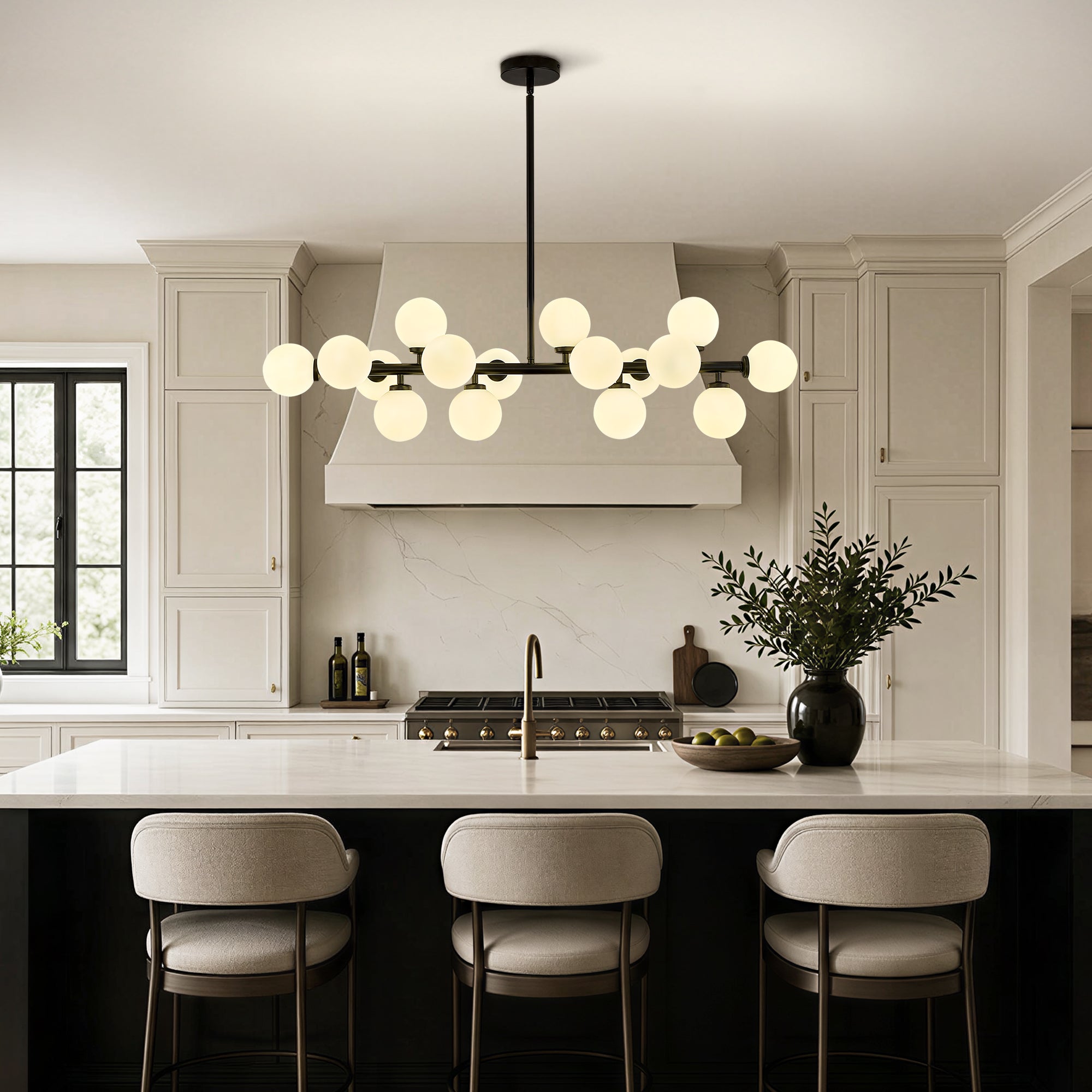 40 in. 16-Light Milky Black Glass Globe Chandelier for Dining Room and Living Room