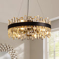 24 in. Modern 12-Light Black Crystal Chandelier Circle Round 2-Tiers Chandelier for Dining Living Room Bedroom