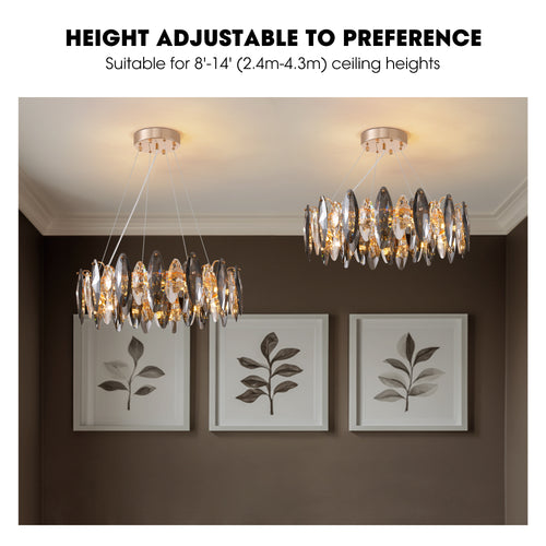 12-Light Dimmable Drum Crystal Chandelier, Modern Luxury Lighting for Kitchen Island Dining Room