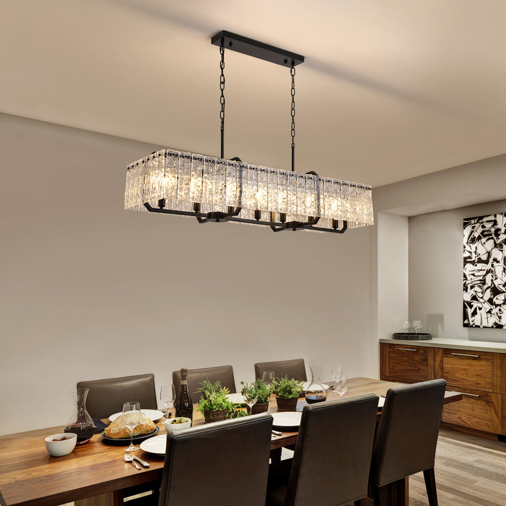 46.5 in. Modern Dimmable 7-Light Rectangle Black Crystal Chandelier for Dinning Room