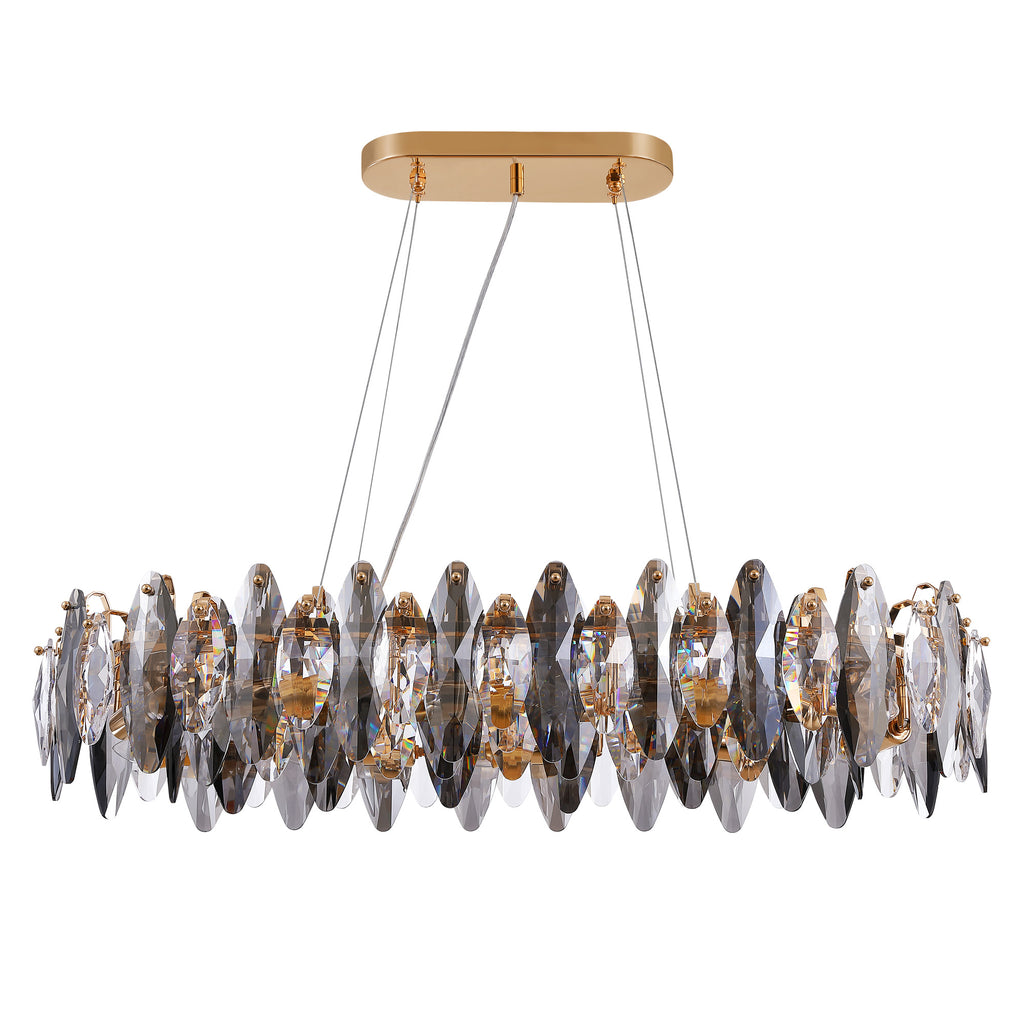 10-light Gold Rectangle Crystal Chandelier For Dining Room