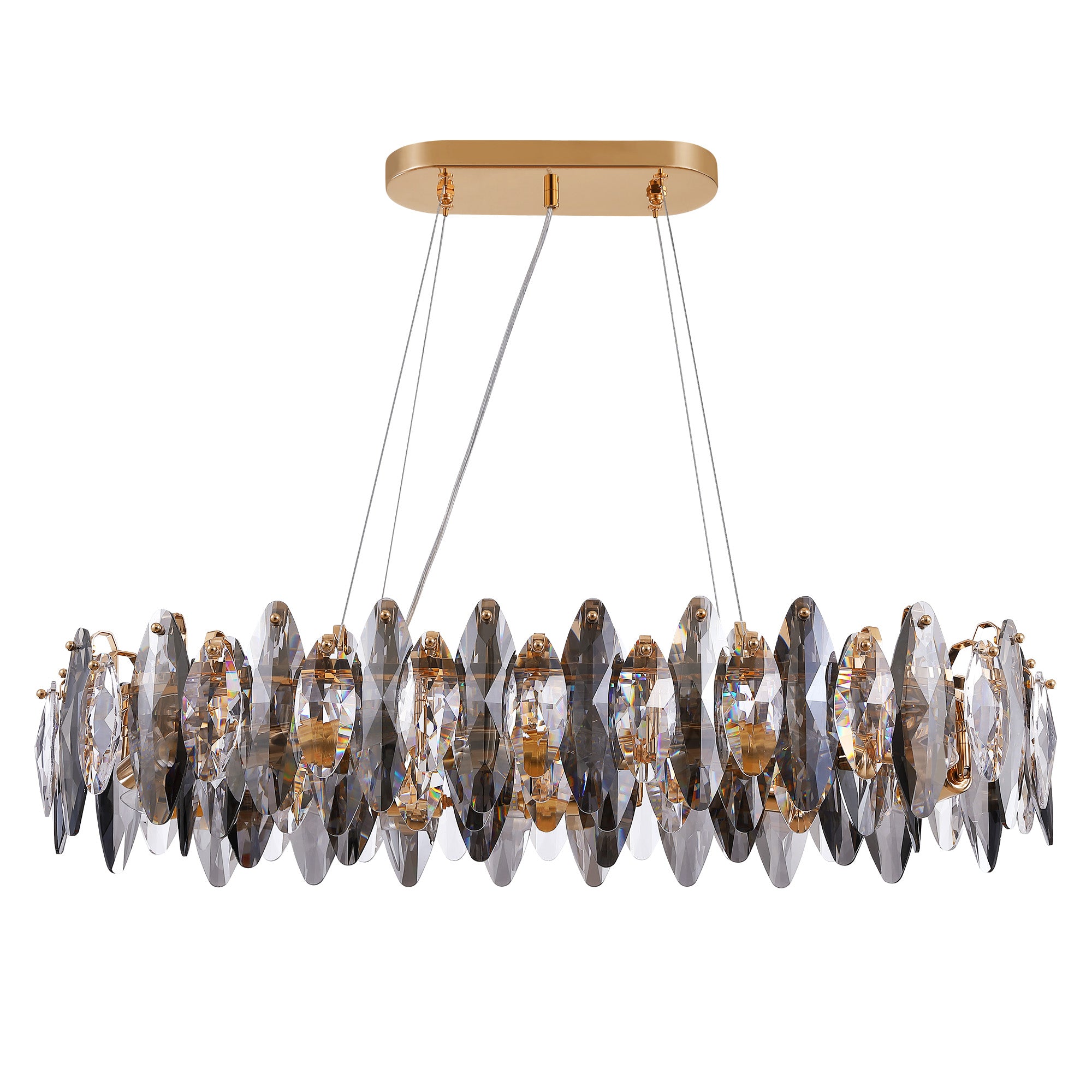 10-light Gold Rectangle Crystal Chandelier For Dining Room