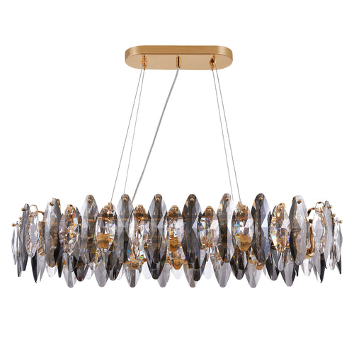 10-light Gold Rectangle Crystal Chandelier For Dining Room