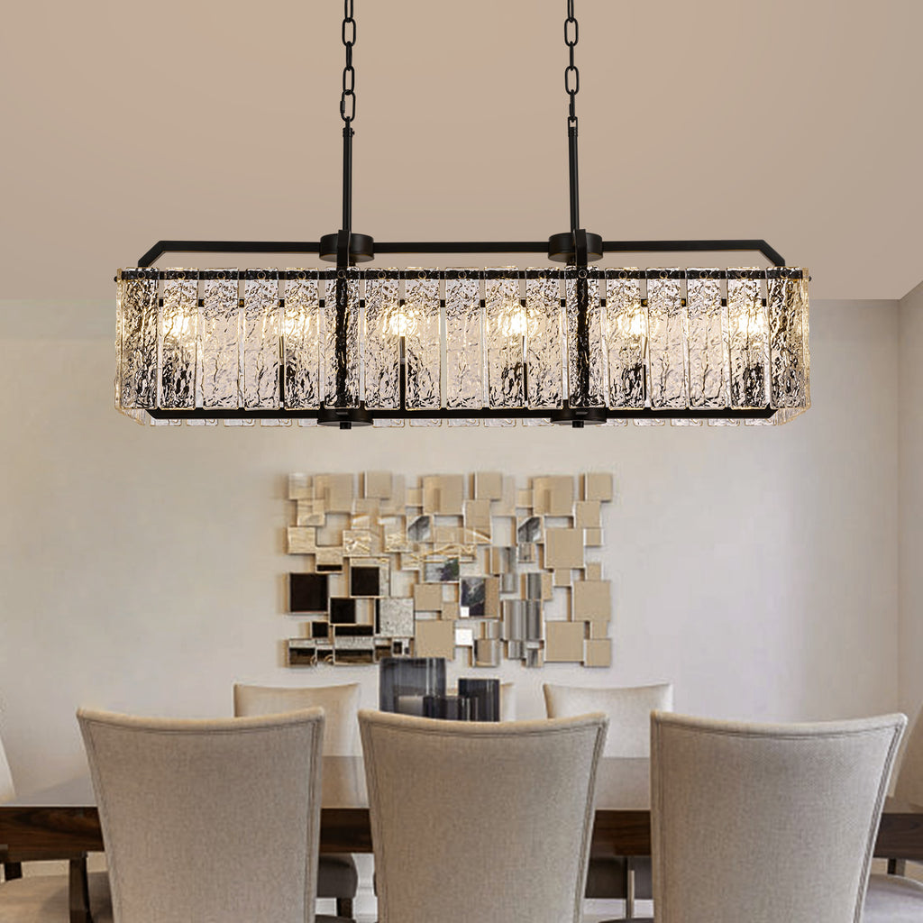 40 in. Modern Dimmable 6-Light Rectangle Black Crystal Chandelier for Dinning Room