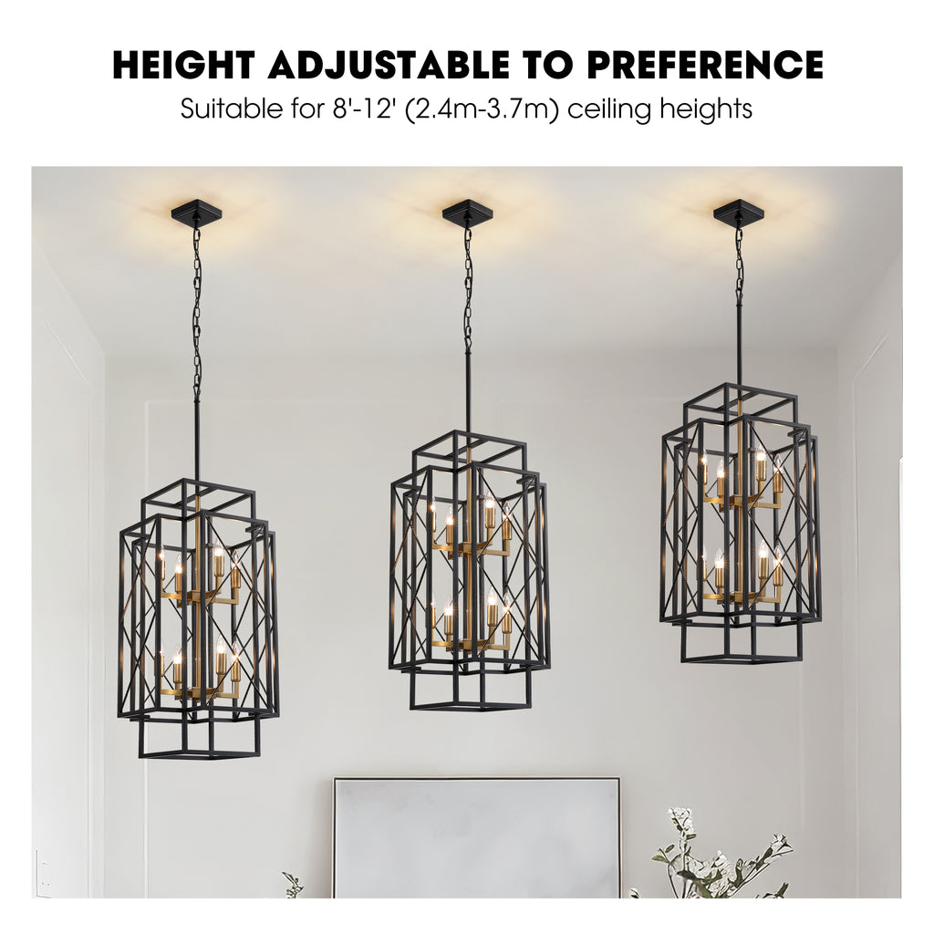 8 - Light Dimmable Lantern Square / Rectangle Chandelier For Dining Room Living Room