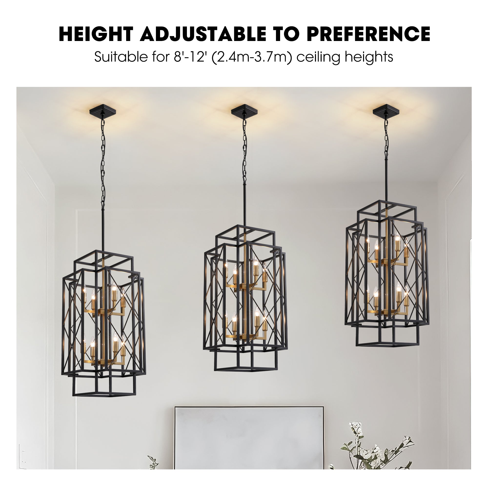 8 - Light Dimmable Lantern Square / Rectangle Chandelier For Dining Room Living Room