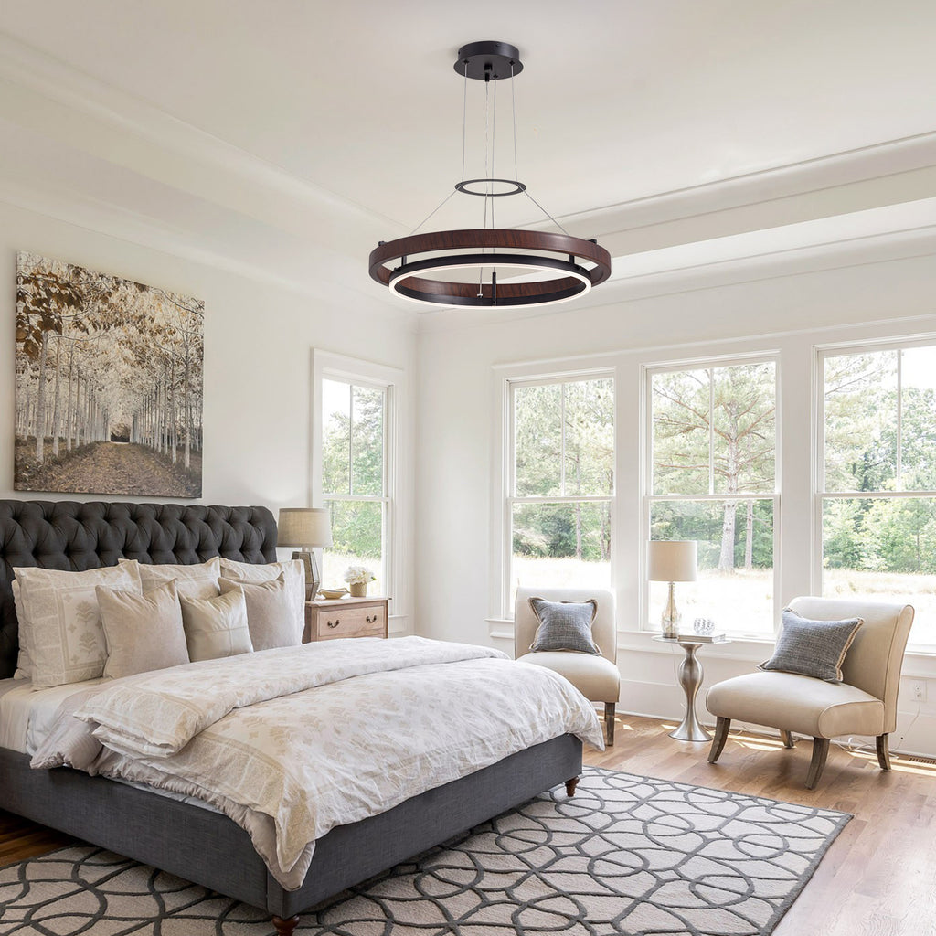 Dimmable 1-Light LED Chandelier with Remote Control, Industrial Rustic Modern Lighting